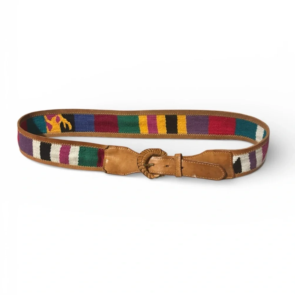 Colorful Woven Belt with Leather Buckle M - Picture 1 of 3